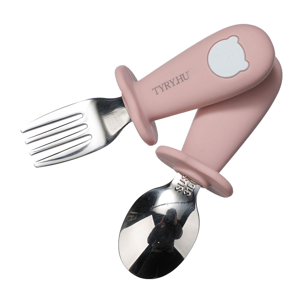 Baby Spoon & Fork Toddler Utensils Self Feeding Silicone Training Cutlery  Set