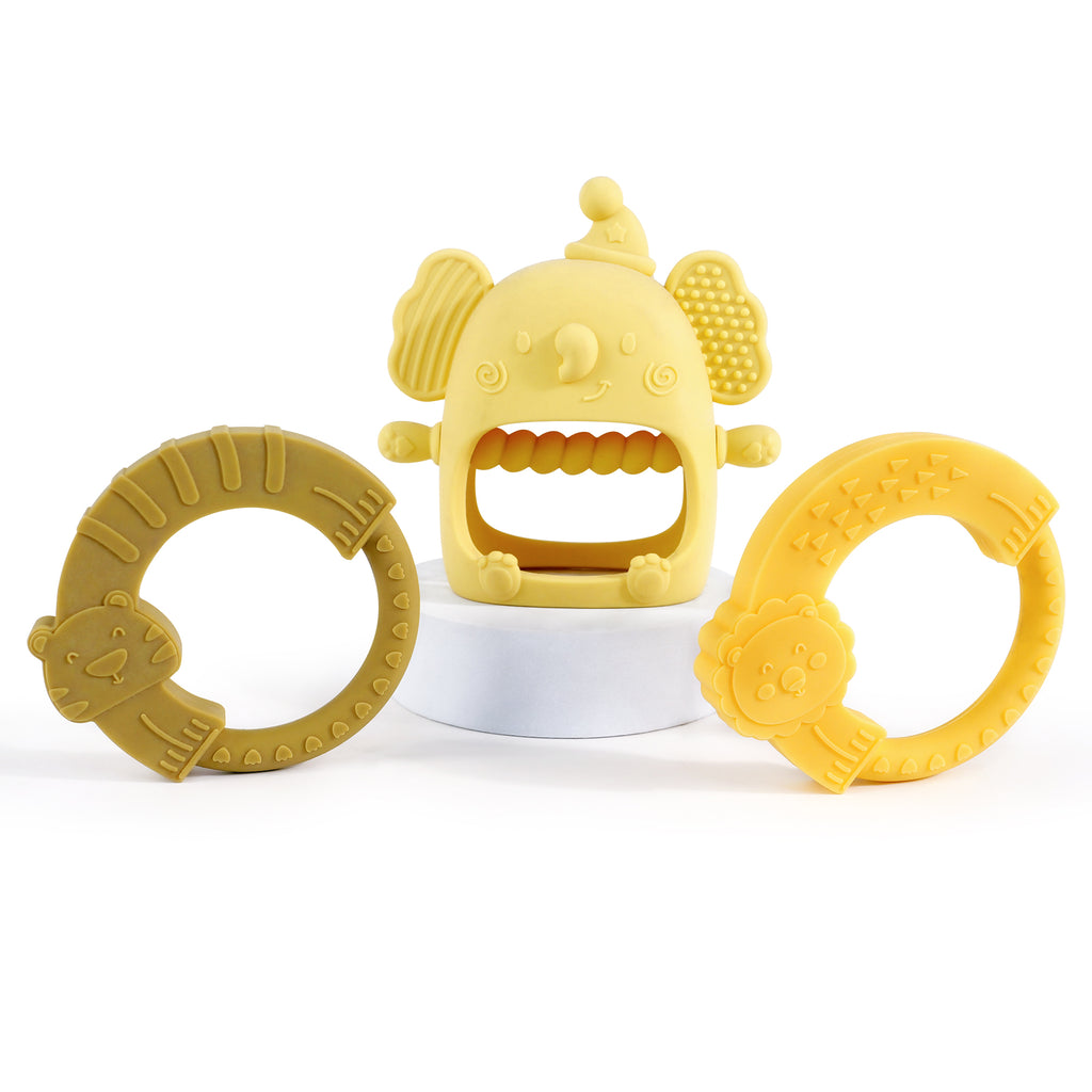 Food Grade Silicone Cute Cartoon Animal Shape Elephant Dinosaur Lion Rabbit Cloud Bear Ball Baby Teething Teether Toys