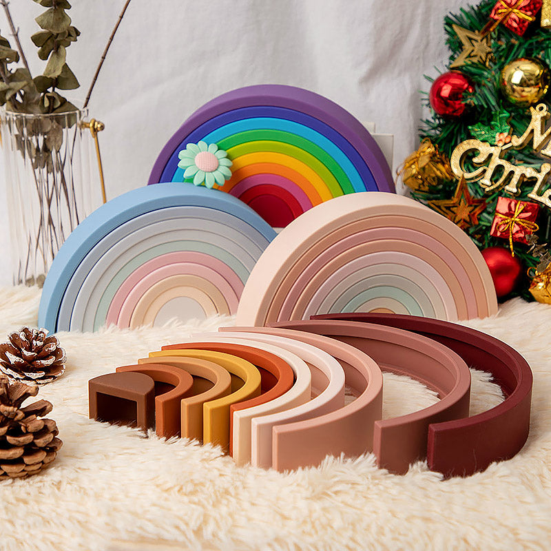 10 Layers Silicone Rainbow Stacking Montessori Nesting Building Toy for Toddlers