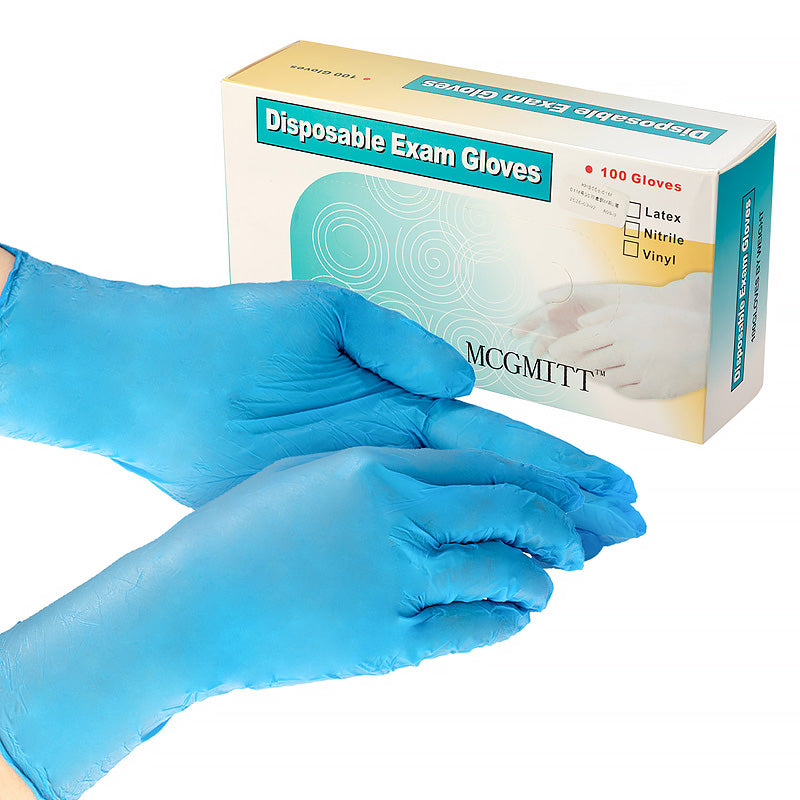 MCGMITT Disposable Latex Free Gloves for Medical Use, Powder Free, 4 Mil Thick-Food Grade Gloves,100 Pc. Medium Cleaning Gloves, Blue