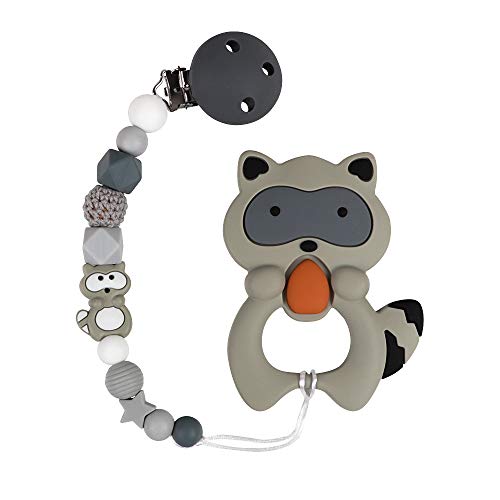 Silicone Pacifier Chain Holder With Raccoon Teether Toy - TYRY.HU
