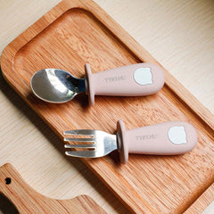 Wooden Silicone Baby Utensils Set (Cool Taupe) – Chlomi Baby